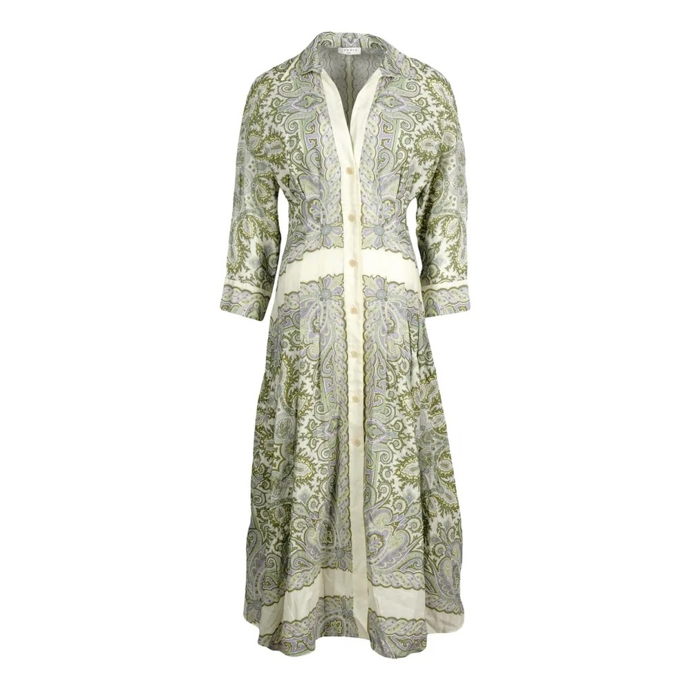 Sandro Green Pleated Sundress with Plunge Neckline